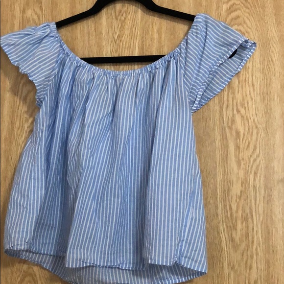 Tops - blue off the shoulder striped top